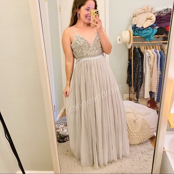 Needle & Thread Gray Lilac Maxi Dress 6 - Picture 1 of 12